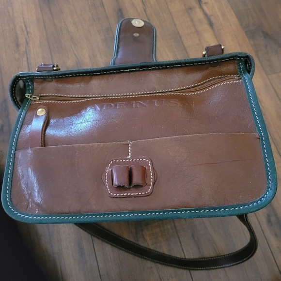 Brahmin Vintage Congac Flower Bucket Bag Green Trim Brass Hardware - Picture 7 of 9